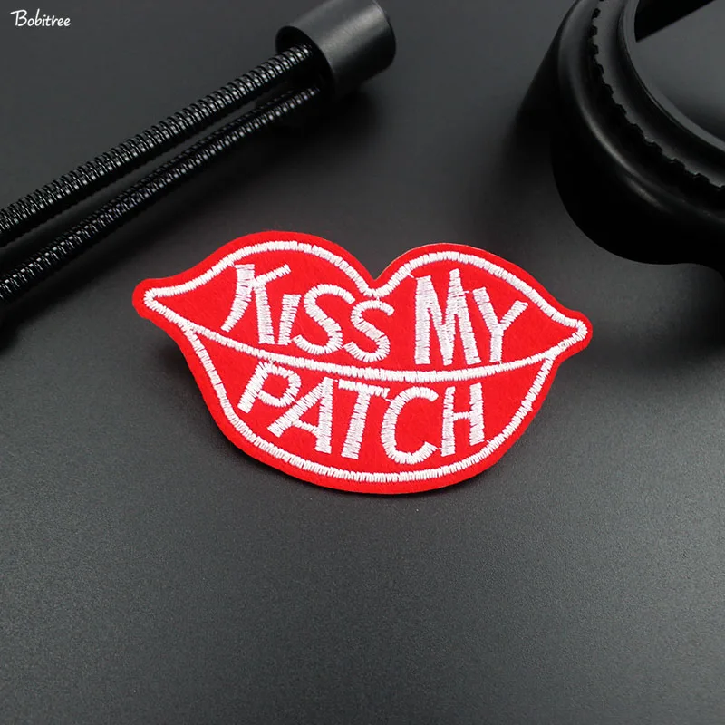 Наклейка для глажки нашивка Kiss my красный вышитый значок куртки футболки ткани