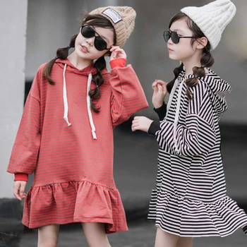 

Mother And Daughter Clothing Girl Dress Autumn 2019 School Kids Sweatshirt Dress Striped Children Dresses Cotton Toddler Hoodies