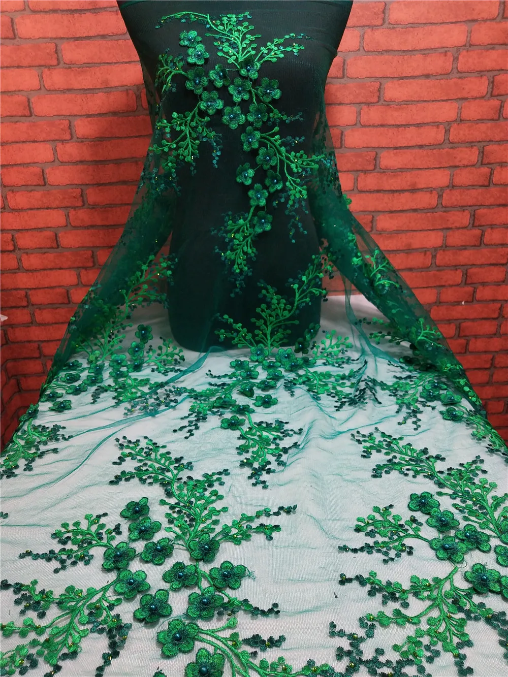 

Newest African Embroidered Tulle Lace Fabric High Quality Green Nigerian Bridal Lace Fabrics French Net Lace For Evening Party