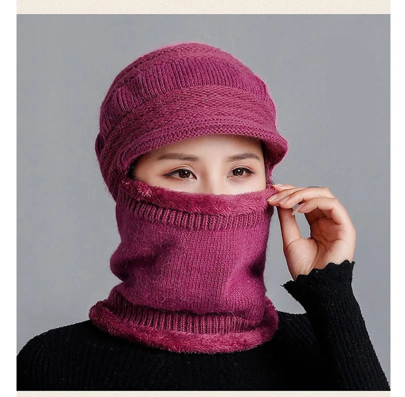 Зимние шапки Skullies Beanies, шляпа для мамы, модная женская шерстяная шапка-шарф, Балаклава, маска, шапка, вязаные шапки в полоску