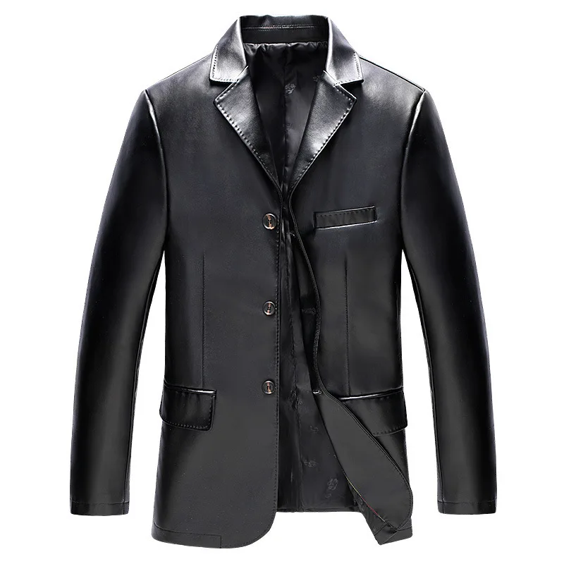 Весна-осень-зима мужская ПУ костюм кожаная куртка paragraph из потертой кожи Slim Fit Повседневное Бизнес среднего возраста одежда Daddy пальто