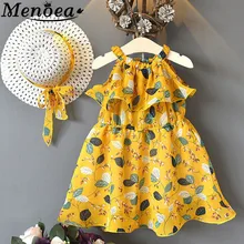 Menoea/детская одежда; платье; коллекция года; Брендовое летнее платье для девочек; красивое платье принцессы с цветочным узором и шляпой для От 2 до 7 лет