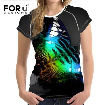 

FORUDESIGNS Novelty Butterfly Printed Women Short Sleeved T Shirt Female Ladies Soft Comfort Top Tees Fashion T-shirt Camisetas
