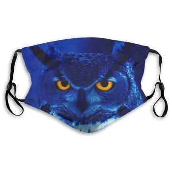 

Blue Owl Print Mouth Masks With Filter Washable And Reusable Anti Dust Breathable Mask With Adjustable Ear Loops For Men And
