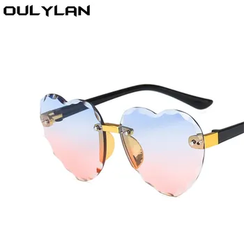 

Oulylan Heart Rimless Kids Sunglasses Children Fashion Cute Heart Shape Sun Glasses Girls Boys Blue Pink Eyeglasses UV400 Goggle