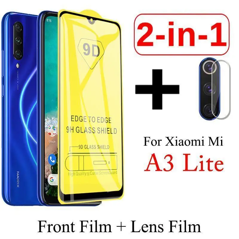 2 in 1 9D Screen Protector for Xiaomi Mi A3 Lite Camera Lens Protective Glass For Redmi K20 Note 5 6 7 8 Pro 7 7A Tempered Glass