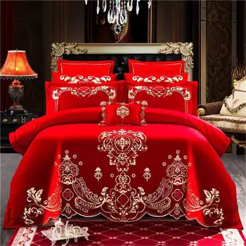 

Customizable bedding sets traditional Duvet Cover Set cotton with sheet pillow 4/6pcs red color comfortable of Bed Set Cover