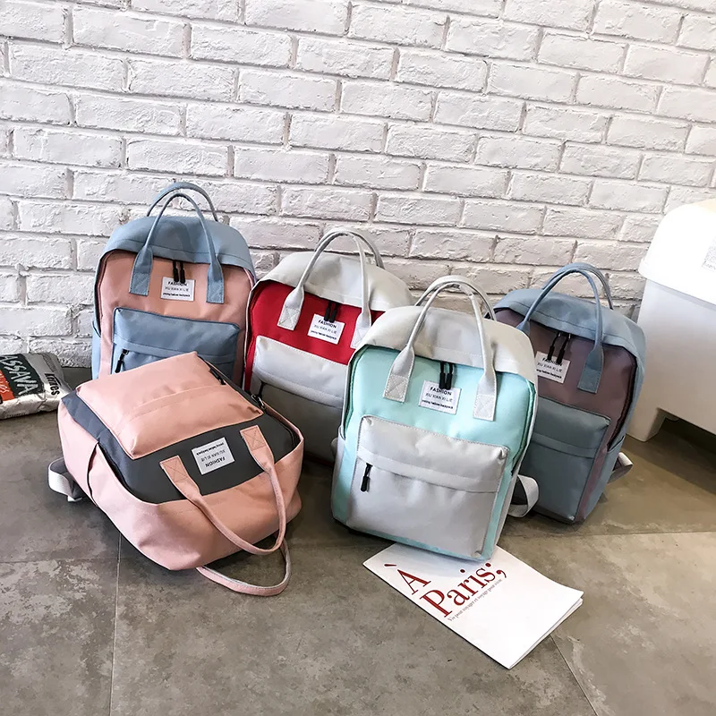 

Backpack Women's 2019 New Style Casual Triple Use Nylon Contrast Color Backpack Outdoor Travel Bag Large Capacity Schoolbag