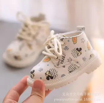 

Disney 2020 New Style Autumn Mickey Mouse Baby Soft Shoes Side Zipper Toddler Girls Martin Boots Baby Casual Shoes