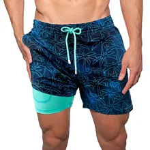 Bañadores de playa para hombre, pantalones cortos de baño con cordón, informales, de doble capa con bolsillo