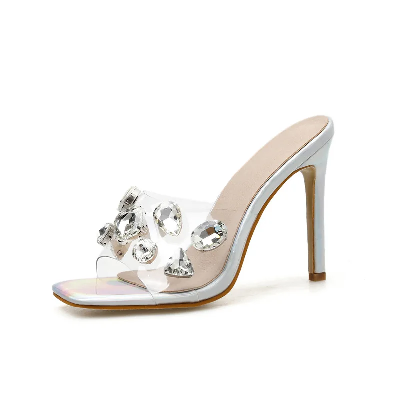 Шлепанцы женские прозрачные на высоком каблуке сандалии с открытым носком