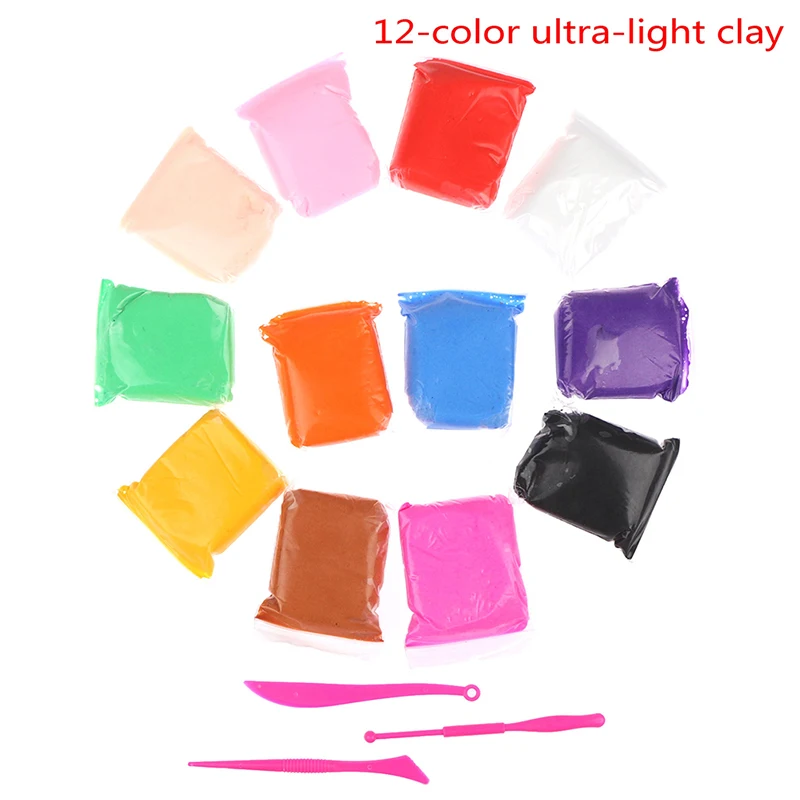 12 Colors Clay Super Light with 3 Tools Air Drying Plasticine Modelling Handmade Educational 5D Toys Blue | Дом и - Цена: 