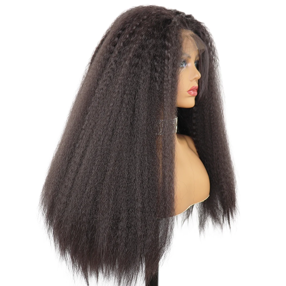 black YYsoo длинные кудрявые Straight13x6 Futura синтетические парики на кружеве для черных женщин высокой плотности парик Детские волосы термостойкие волокна - Цвет: black