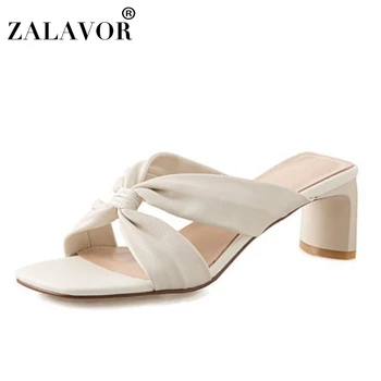 

ZALAVOR Size 34-39 Women Shoes Real Leather Sandals Peep Toe Flat Heel Slip On Shoes Casual Solid Color Footwear