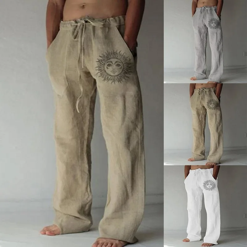 Men's Casual Linen Sweatpants With Drawstring And Pockets_voghion.com