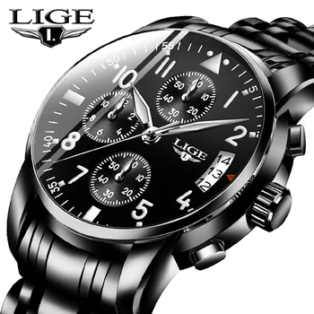 

2019 LIGE Mens Watches Top Brand Luxury Fashion Business Quartz Watch Men Sport All Steel Waterproof Black Clock erkek kol saati