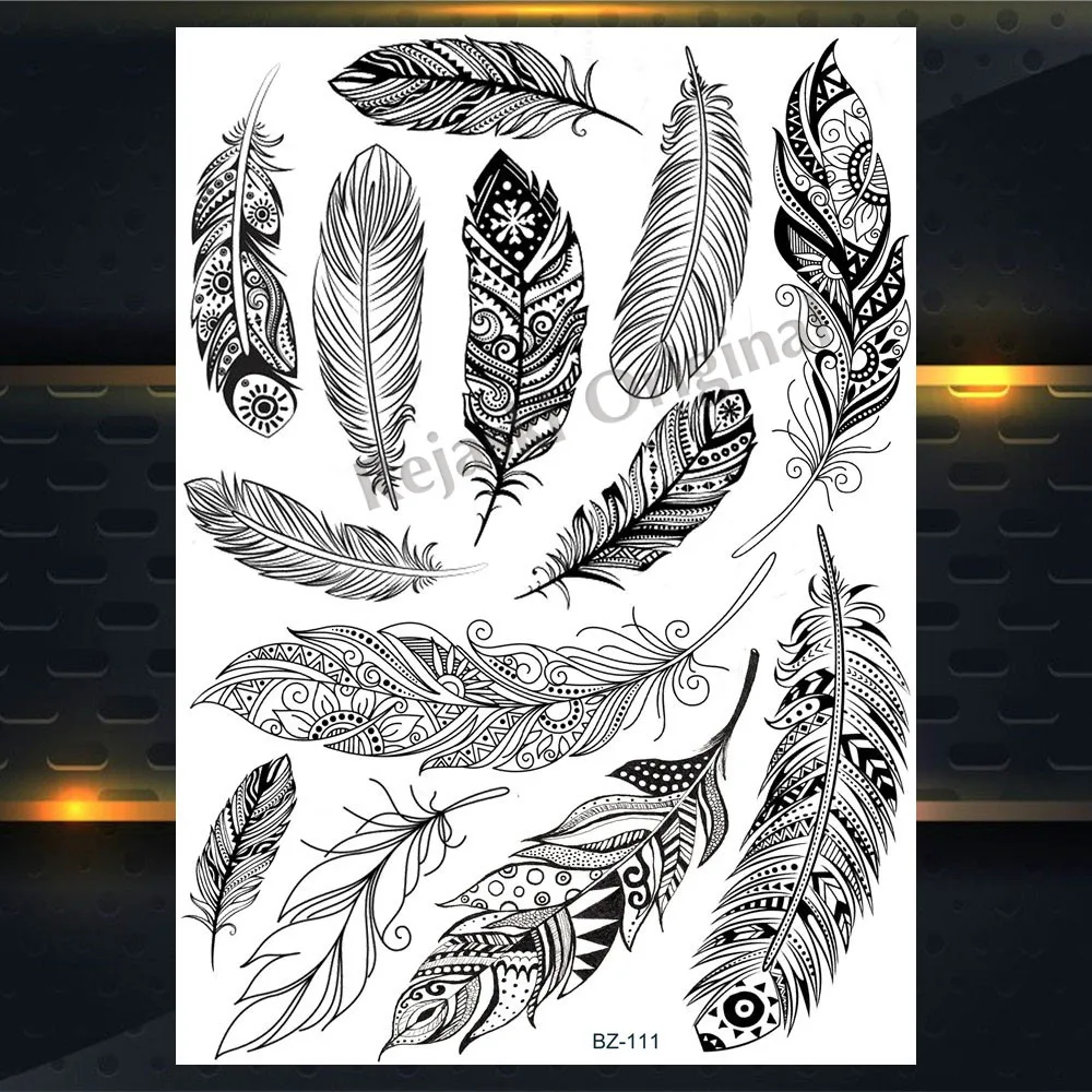 REJASKI Turtle Feather Lace Butterfly Black Henna Temporary Tattoos For Women Sticker Fake Tatoos Waterproof Art Custom Tattoo