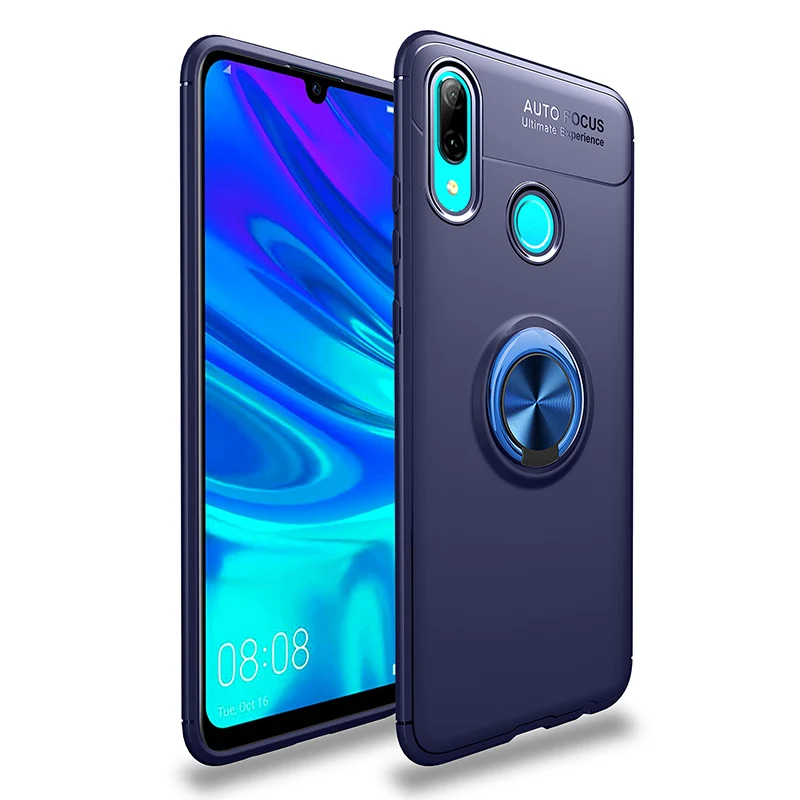 Синий MAKAVO для huawei P Smart чехол-кольцо держатель Мягкая Матовая силиконовая задняя крышка для huawei P Smart Plus чехол для телефона на P Smart Pro - Цвет: Синий