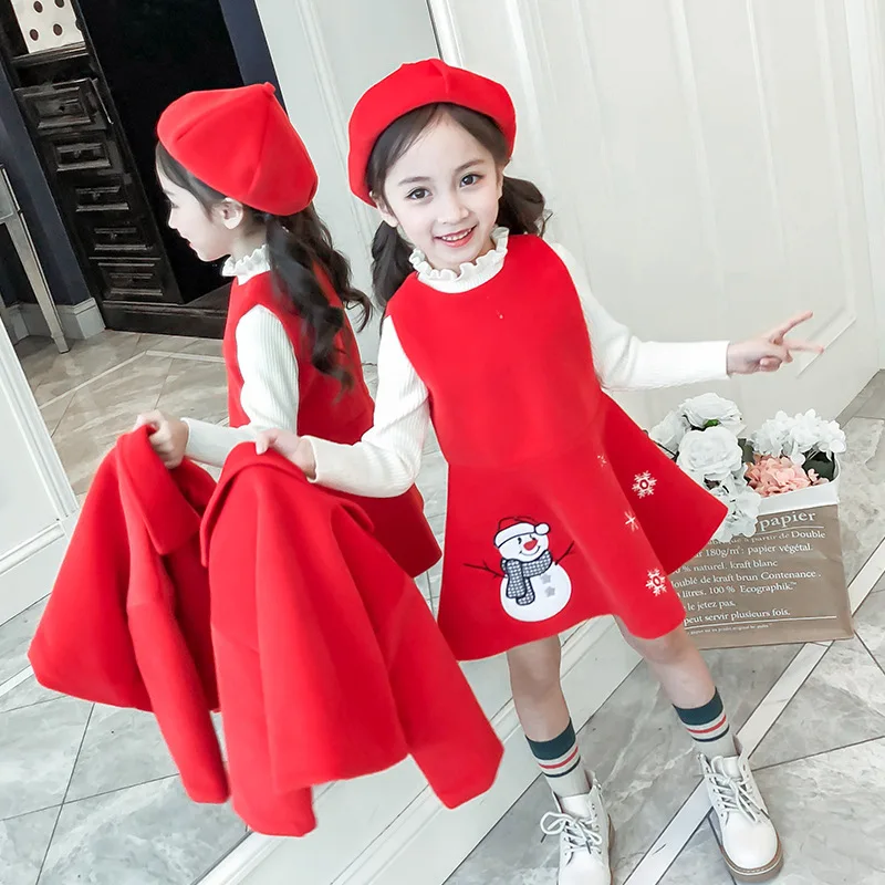 

Teen Girls Clothing Set Winter Christmas Short Jacket Vest Dress Suit for Girls Clothes School Children Clothes Kids Tracksuit