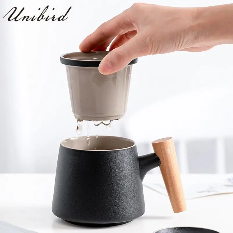 

Unibird Ceramic Mug with Tea Infuser Wooden Handle Tea Cup 300ml Office Home Drinkware