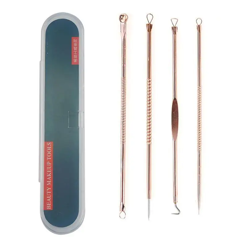 

4pcs / set Acne Blackhead Removing Needles Pimple Metal Extractor Black Head Pore Cleaner Deep Cleaning Tool Care Beauty Kit