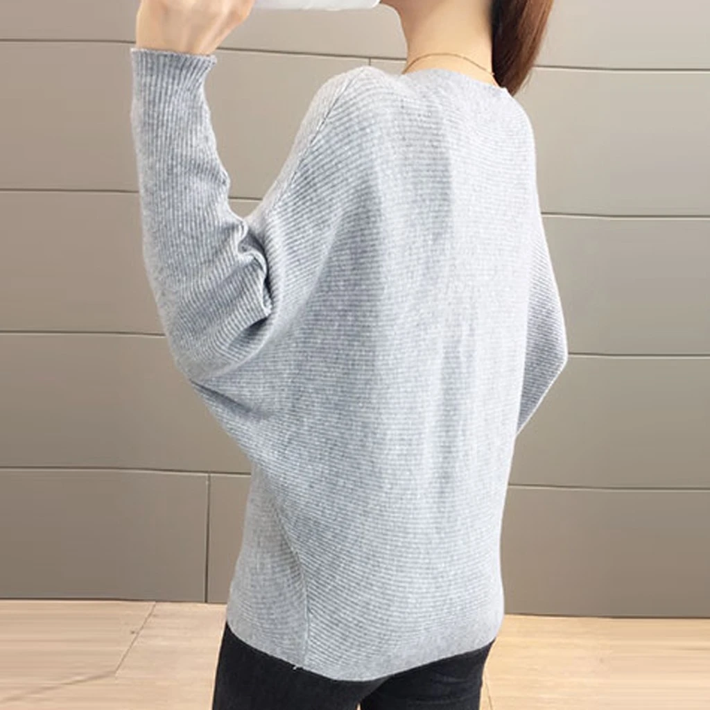 2019 New Arrival Winter Women Tops Casual O-Neck Batwing Sleeve Blouses Autumn Knitted Polka Shirt 903