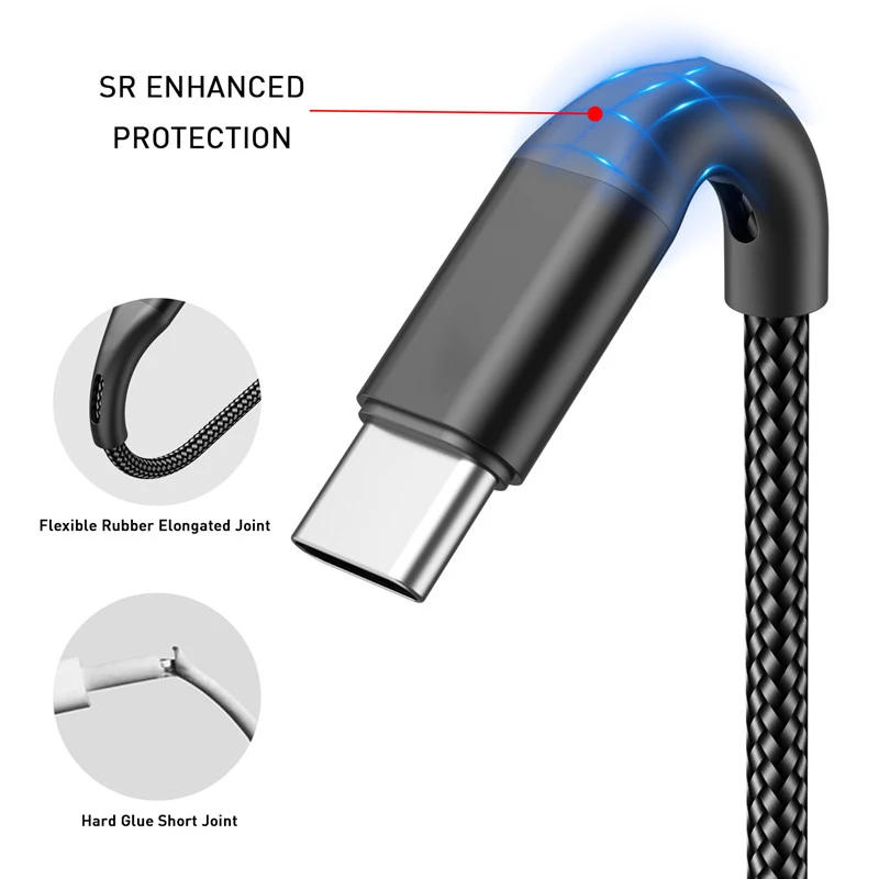 3A USB Type C Cable 1m 2m 3m Fast Charging Type-C USB Cable Code For Samsung S10 xiaomi redmi note 7 QC 3.0 Mobile Phone Cables (3)
