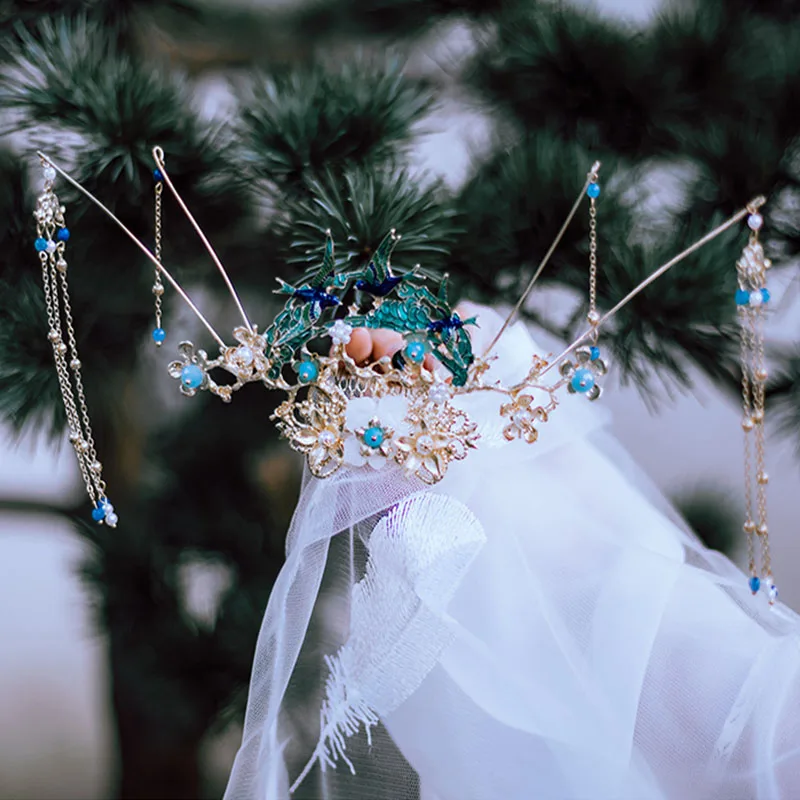 QIANJI китайский головной убор Hanfu, полный набор старинных костюмов, заколка для девочек, антикварные аксессуары для волос, головной убор