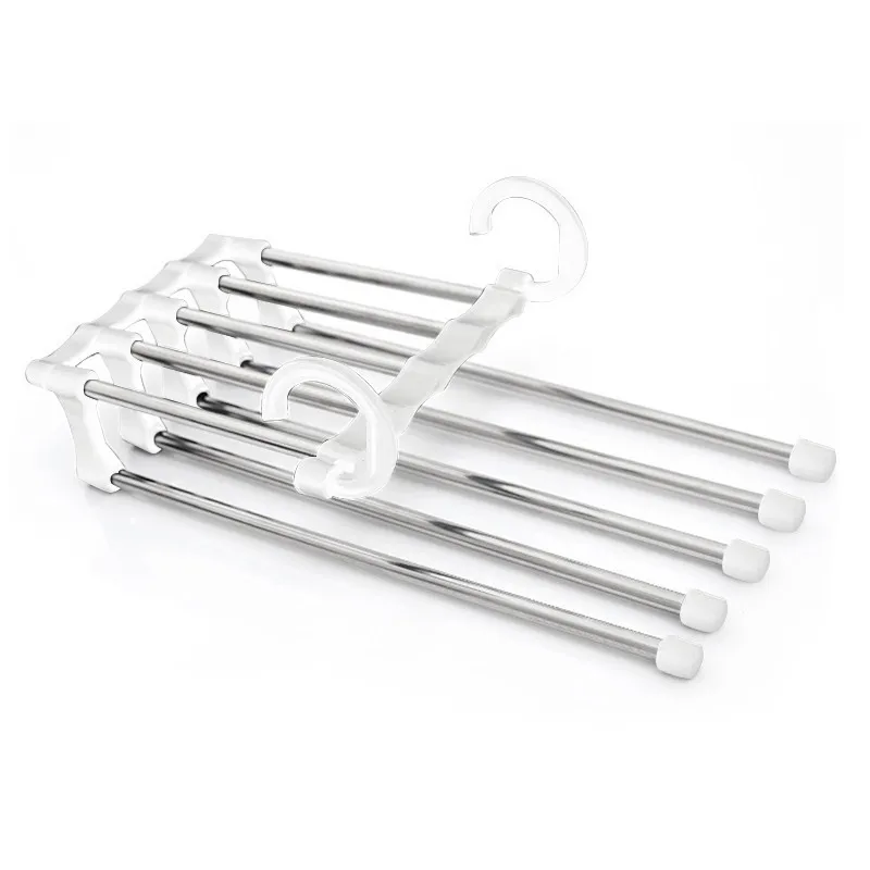 Portable 5 in 1 Pant rack shelves Stainless Steel Clothes Hangers Multi-functional Wardrobe Hot Sale Magic Hanger - Цвет: Белый