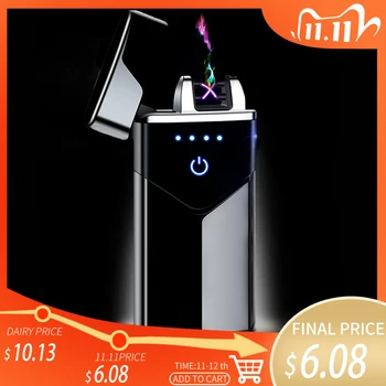 

Windproof Electric Dual Arc Lighter USB Rechargeable Flameless Plasma Pulse Lighters With LED Power Display For Men Women Gifts