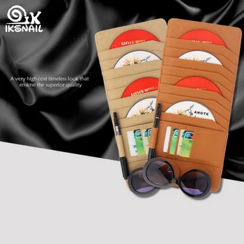

IKSNAIL Auto Accessories Sun Visor Multi-function CD Storage Bags Leather Glasses Clip Card Ticket Car CD DVD Disk Storage Bag