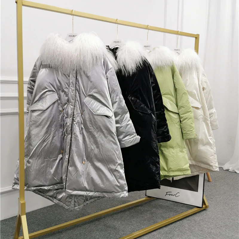 Donsjack 2020 Nieuwe Koreaanse Lange Jas Winter Kleding Vrouwen Verzamelen Taille Stijl Parka Real Schapen Bontkraag Plus Size jassen Donsjack 2020 Nieuwe Koreaanse Lange Jas Winter Kleding Vrouwen Verzamelen Taille Stijl Parka Real Schapen Bontkraag Plus Size jassen