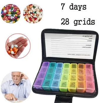 

7 Days 28 Lattice Plastic Medicine Box Leather Bag Type Pu Package (OPP Bag)