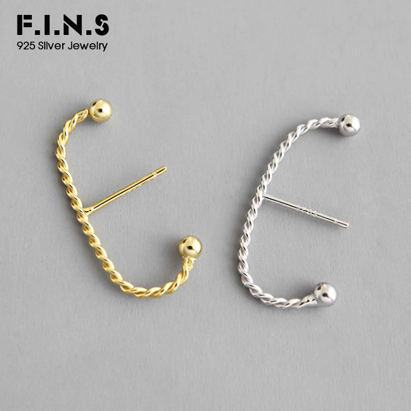 F.I.N.S корейская мода S925 Стерлинговое Серебро Серьги двухцветные твист C серьги-гвоздики в форме серьги для женщин минималистичные ювелирные изделия