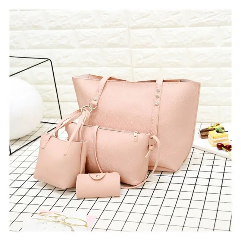 Сделано в Китае 4 шт Женская модная кожаная сумка через плечо сумка-тоут кошелек сумка-мессенджер набор