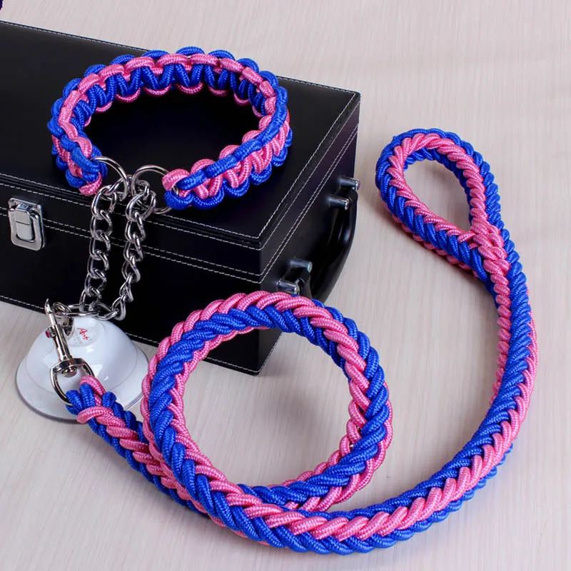 Large Dog Leash Big Dog Chain Leash Supplies Pet Collars Chest Strap Dog Collar Rope Golden Retriever Labrador Durable Leash 30 - Color: 3