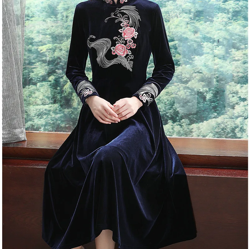 

Goddess-Style Clothes Elegant Long Retro Dress Chinese-style Literature And Art National Wind WOMEN'S Dress Improved Cheongsam