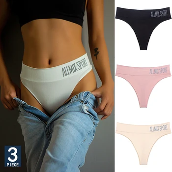 

3PCS, Sexy Sport Seamless String Mid Waist Thong Panties Cotton Underwear Women Fashion Thong Lingerie Tanga Women Briefs New