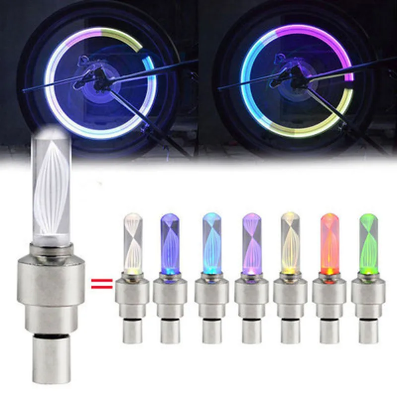 1pc Bike Car Motorcycle Wheel Tire Tyre Valve Cap Flash LED Light Spoke Lamp Tire Valve Caps Cycling Lantern Lamp Bike Lights
