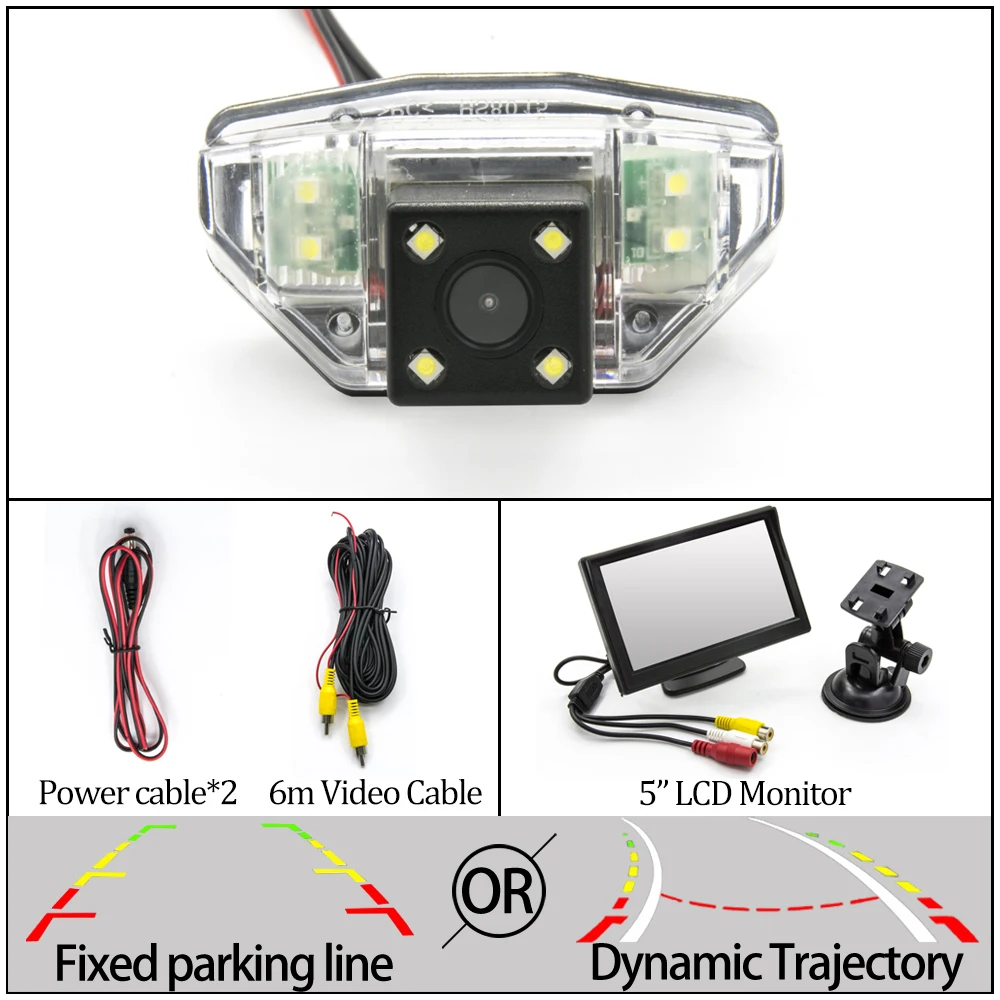 4LED N 5 inch LCD Фиксированная или динамическая траектория камера заднего вида для Honda CRV CR-V Fit Odessey Crosstour Pilot MRV автомобильные обратные принадлежности для парковки - Название цвета: 4LED N 5 inch LCD