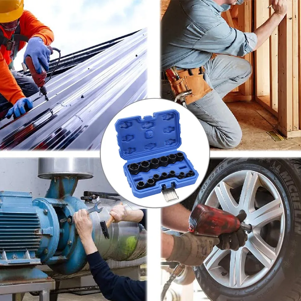 13pcs Bolt Nut Screw Remover Set Impact Damaged Stud Extractor Socket Tool Kit Removing Socket Wrench Accessories