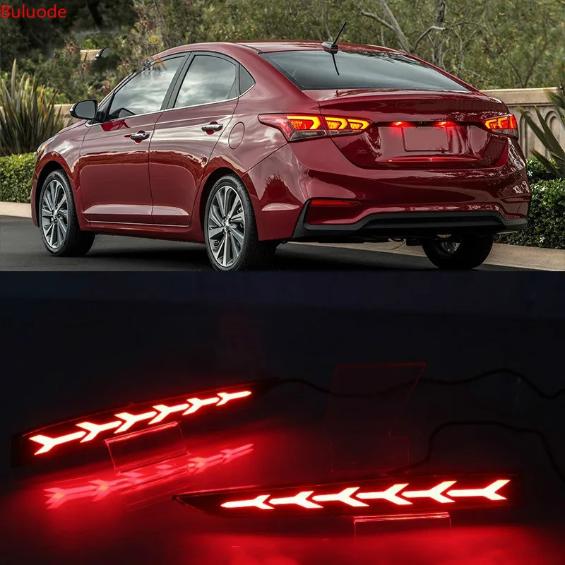 

2PCS For Hyundai Solaris Accent 2017 2018 Multi-functions Car LED Rear Fog Lamp Bumper Light Auto Brake Light Reflector