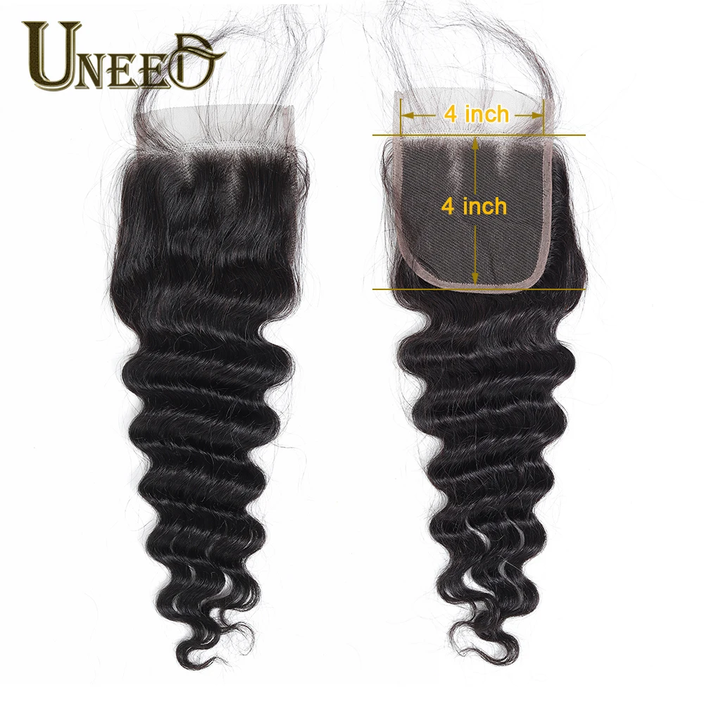 Ueed-extensiones de pelo peruano Remy, accesorio de cabello humano con cierre de onda profunda, de 10 a 20 pulgadas, 120% de densidad