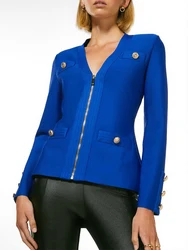 Runway bandage jacket 2022 outono inverno manga longa bandagem jaqueta bodycon feminino azul sexy festa casaco clube outfits