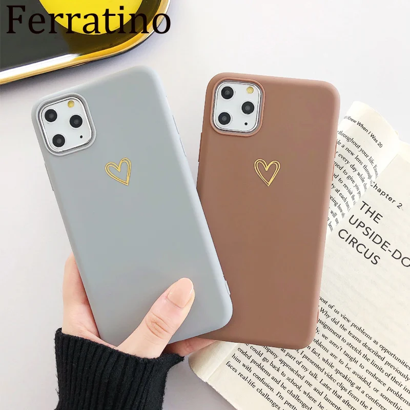 Luxury Golden Double Love Heart Phone Case For iPhone SE 2020 11Pro Max XR X XS 8 Plus 7 6 6s Slim Soft TPU Plain Silicone Cover | Мобильные