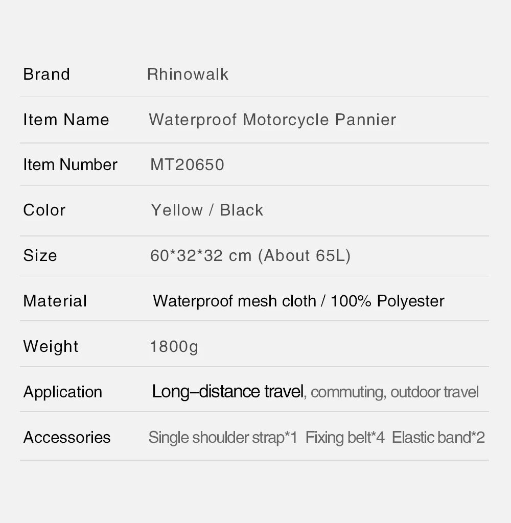 Rhinowalk 65L Cycling Motorcycle Trunk Bags Waterproof Rear Seat Bags Multi-functional Durable High Capacity Travel Luggage Bag (11)