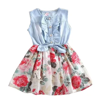 

Kids Baby Clothes Girls Summer Cotton Denim Floral Tutu Dresses For Girls New 2018 Princess Dress 1 2 4 5 6 7 8 9 10 11 Years 26