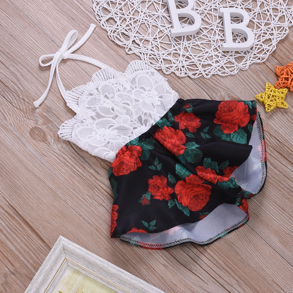 Newborn Baby Girl Clothes Sleeveless Lace Flower Print Strap Romper Jumpsuit One-Piece Outfit Summer Clothes - Image 5