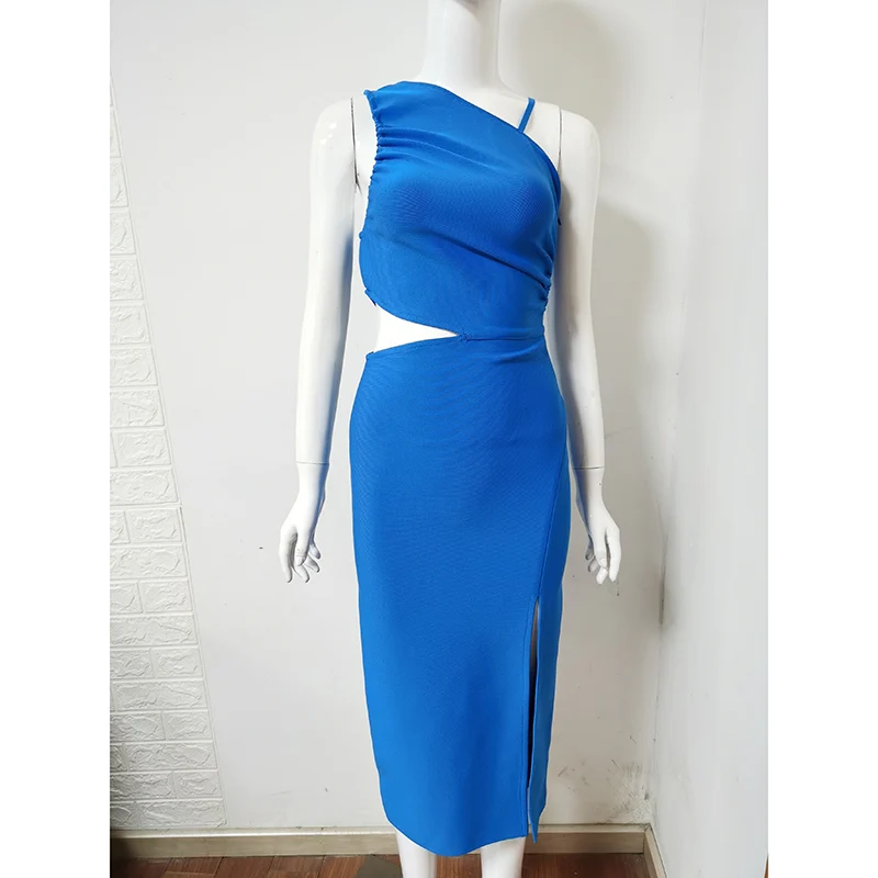 

5 Colors Sexy Hollow Out Sleeveless Solid Summer Women Bandage Dress Casual Bodycon Femme Split Evening Party Vestidos 238062