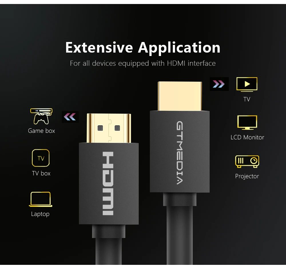 GTMEDIA HDMI кабель 1,4/2,0 4K высокоскоростные 18 Гбит/с Позолоченные разъемы-Ethernet, аудио возврат 2160p 1080 p, 3D для телеприставки ps4